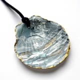 "Original Hand-Painted Natural Seashell Ornament, Slate Blue, White & Gold" - Ornaments in blue by Nicoletta Savod