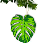 "Wood Silkscreen Monstera Leaf Ornament" - Ornaments in green by Shannon Broder