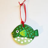 "Personalized,Hand-made Clay, Festive, Green Blowfish Ornament" - Ornaments in green by AlisonJerry