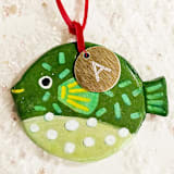 "Personalized,Hand-made Clay, Festive, Green Blowfish Ornament" - Ornaments in green by AlisonJerry