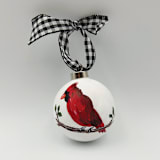 "Cardinal 3inch Ball Ceramic Ornament" - Ornaments in red by Sarah Hall