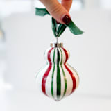 "Candy Cane Stripe Snowman Ornament" - Ornaments in green by Mary Gaspar