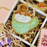 "Gingerbread Man in a Mint Mug Embellished Christmas Ornament" - Ornaments in brown by Jollity and Co