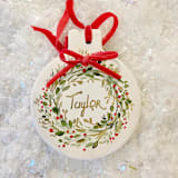"Ceramic Personalized Wreath Ornament, 3.5"" - Ornaments in green by AlisonJerry