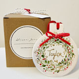 "Ceramic Personalized Wreath Ornament, 3.5"" - Ornaments in green by AlisonJerry