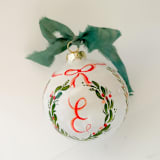 "Hand painted Botanical Wreath Customised Initial - Ceramic Ornament" - Ornaments in green by Lucrecia Caporale