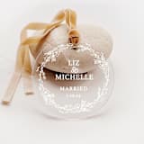 "Personalized Acrylic Floral Wreath Married Ornament, Set of 1" - Ornaments in white by Iveta Abolina