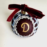 "Personalized Hand-Painted Burgundy & Blue Plaid Monogram Ornament" - Ornaments in brown by Arohika Verma