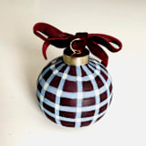 "Personalized Hand-Painted Burgundy & Blue Plaid Monogram Ornament" - Ornaments in brown by Arohika Verma