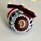 "Personalized Hand-Painted Burgundy & Blue Plaid Monogram Ornament" - Ornaments in brown by Arohika Verma