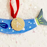 "Personalized, Hand-made Clay Blue Sardine Ornament" - Ornaments in green by AlisonJerry