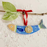 "Personalized, Hand-made Clay Blue Sardine Ornament" - Ornaments in green by AlisonJerry