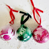 "3 Hand-dipped Marbleized  Ceramic Ornaments" - Ornaments in red by AlisonJerry