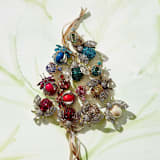 "Sparkle bee hanging ornament, ruby" - Ornaments in red by Joanna Buchanan