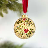 "Holiday Sprigs on Cream - Large Round Ornament" - Ornaments in multicolorassorted-colors by Sara Swanson