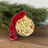 "Holiday Sprigs on Cream - Large Round Ornament" - Ornaments in multicolorassorted-colors by Sara Swanson
