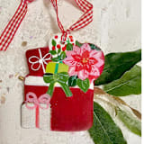 "Hand-made Clay Red Gift Bag Ornament" - Ornaments in red by AlisonJerry