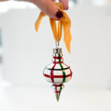 "Hand Painted Plaid Vintage Ornament with Gold Ribbon" - Ornaments in multicolor by Mary Gaspar