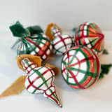 "Hand Painted Plaid Vintage Ornament with Gold Ribbon" - Ornaments in multicolor by Mary Gaspar