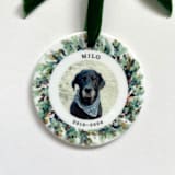"Personalized Pet Photo Ornament, Painted Wreath" - Ornaments in white by Holly Whitcomb