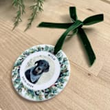 "Personalized Pet Photo Ornament, Painted Wreath" - Ornaments in white by Holly Whitcomb