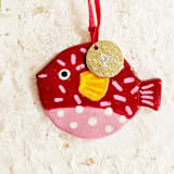 "Personalized, Hand-made Clay Red Blowfish Ornament" - Ornaments in red by AlisonJerry