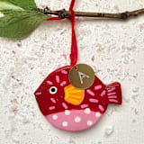 "Personalized, Hand-made Clay Red Blowfish Ornament" - Ornaments in red by AlisonJerry
