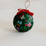 "Hand-Painted Botanical Christmas Ornament on Green Background" - Ornaments in green by Arohika Verma