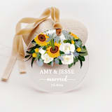 "Personalized Acrylic Sunflower White Roses Married Ornament, Set of 1" - Ornaments in multicolor by Iveta Abolina