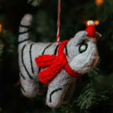 "Felt Holiday Cat Dog Ornament Set of 2" - Ornaments in white by Aahlada Chennupati