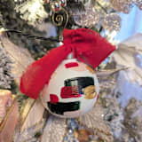 "Green, Burgundy, Blush, and Gold Ceramic, Hand-Painted Ornament" - Ornaments in red by The Savage Label