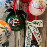 "Extra-Large Polka Dot Monogram with Bow" - Ornaments in green by Ashley Myers