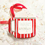 "Hand-made Clay Mug, Stripe Ornament" - Ornaments in red by AlisonJerry