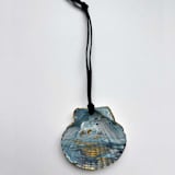"Original Hand-Painted Natural Seashell Ornament, Deep Blue, Slate & Gold" - Ornaments in blue by Nicoletta Savod