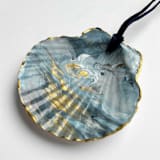 "Original Hand-Painted Natural Seashell Ornament, Deep Blue, Slate & Gold" - Ornaments in blue by Nicoletta Savod