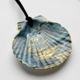 "Original Hand-Painted Natural Seashell Ornament, Deep Blue, Slate & Gold" - Ornaments in blue by Nicoletta Savod