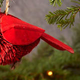"Buri Cardinal Bird Ornament" - Ornaments in red by Aahlada Chennupati