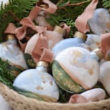 "2" Blue & Gold Heavenly Landscape" - Ornaments in blue by Kristen Laczi