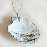 "Hand-Painted Natural Seashell Ornament, Azure, White & Gold" - Ornaments in blue by Nicoletta Savod