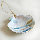 "Hand-Painted Natural Seashell Ornament, Azure, White & Gold" - Ornaments in blue by Nicoletta Savod
