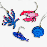 "Paper Cut Out Hand Painted Coastal Ornaments - Set of 4" - Ornaments in multicolor by Lottie Aldarwish