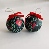"Hand-Painted Christmas Ornaments with Dark Background –Set of 2" - Ornaments in green by Arohika Verma