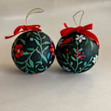 "Hand-Painted Christmas Ornaments with Dark Background –Set of 2" - Ornaments in green by Arohika Verma