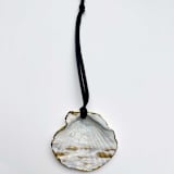 "Original Hand-Painted Natural Seashell Ornament, Light Blue, White & Gold" - Ornaments in blue by Nicoletta Savod