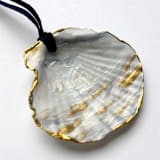 "Original Hand-Painted Natural Seashell Ornament, Light Blue, White & Gold" - Ornaments in blue by Nicoletta Savod