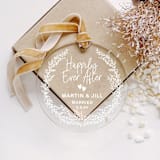 "Personalized Acrylic Happily Ever After Married Ornament, Set of 1" - Ornaments in white by Iveta Abolina