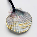 "Original Hand-Painted Natural Seashell Ornament, Slate Blue, Rose & Gold" - Ornaments in gray by Nicoletta Savod
