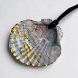 "Original Hand-Painted Natural Seashell Ornament, Slate Blue, Rose & Gold" - Ornaments in gray by Nicoletta Savod