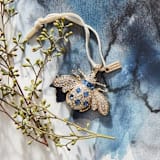 "Classic bee hanging ornament, sapphire" - Ornaments in silver by Joanna Buchanan
