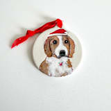 "Custom Hand Painted Pet Ornament - Santa Hat" - Ornaments in white by Arohika Verma